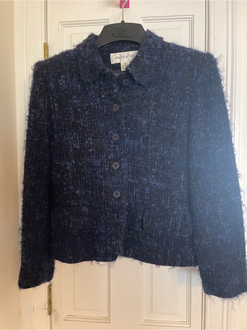 Jones New York Dark Navy Textured Bouclé Button Jacket
